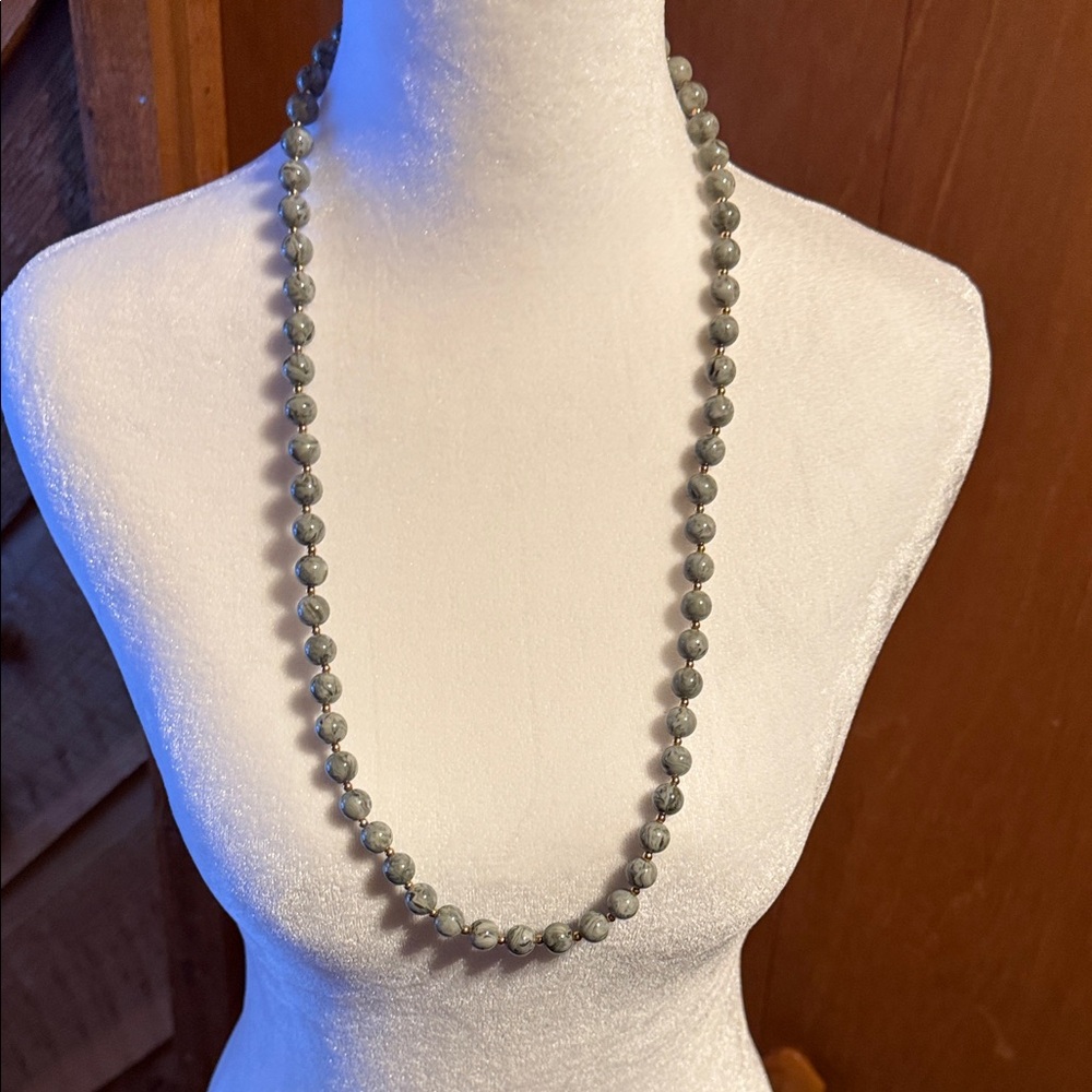 Monet Necklace Gray Beads 30 Inches With Gold Tone Accents Vintage.